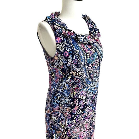 Talbots Floral Paisley Shift Dress Pink Blue Ruffled Size 4P preppy coastal - Picture 7 of 12